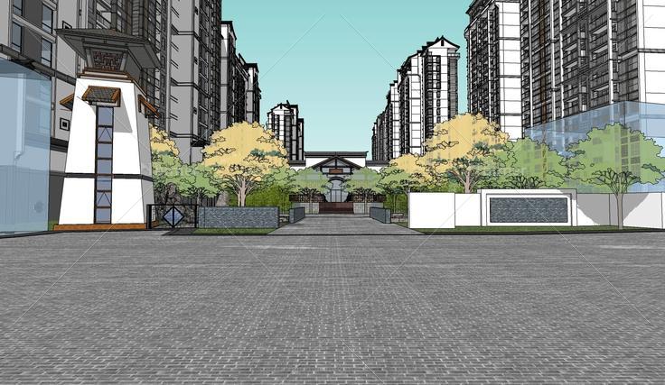 新中式高端高层住宅小区sketchup模型(163480)su