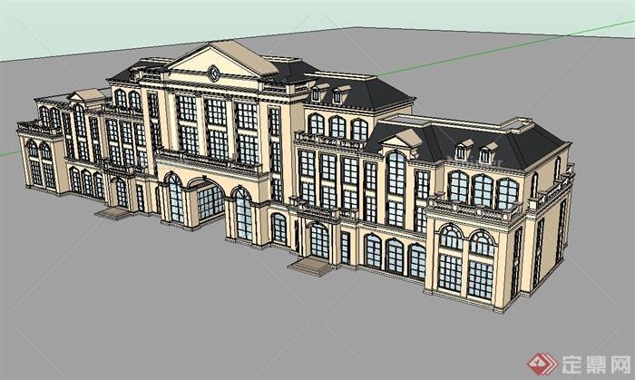 多层欧式风格独栋会所建筑设计SU模型