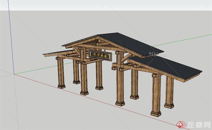 现代中式文化建筑大门设计SU模型