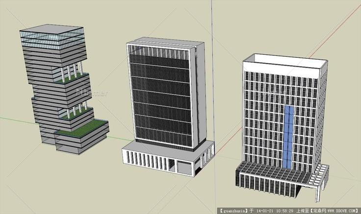 三栋现代风格办公楼SU模型