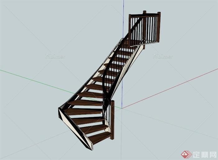 深色木围栏楼梯设计SU模型[原创]