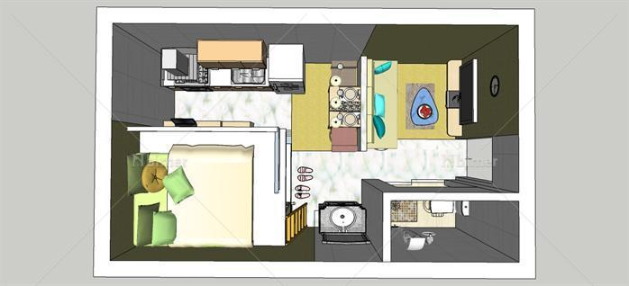 某现代单身公寓室内装饰设计方案（含su模型，CA