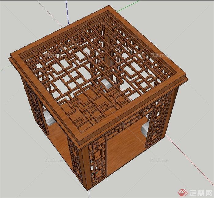 木质镂空四方亭设计SU模型[原创]