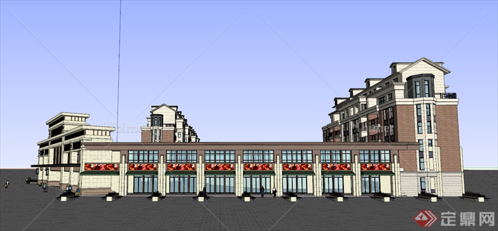 某欧式多层小区及临街商业建筑方案设计SU模型[原