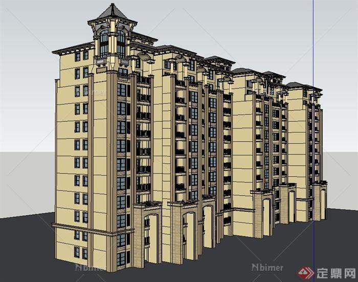 某新古典小高层联排住宅建筑设计SU模型