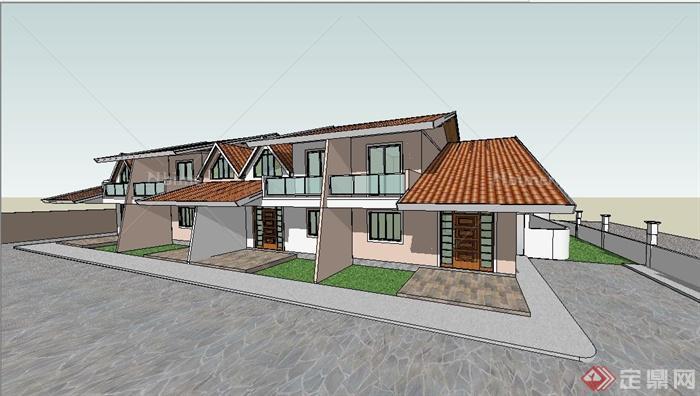 现代联排住宅建筑设计su模型