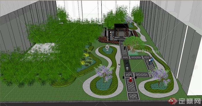 某新中式办公区庭院景观方案设计SU模型[原创]