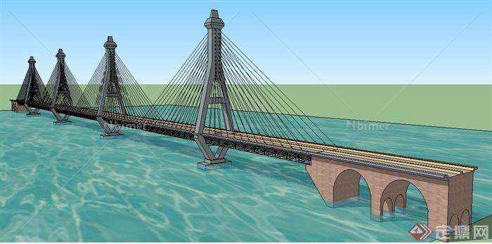 现代跨江桥梁su模型
