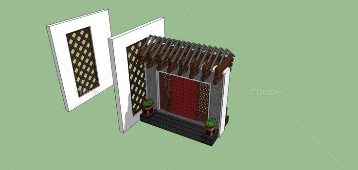 中式大门(70003)su模型下载