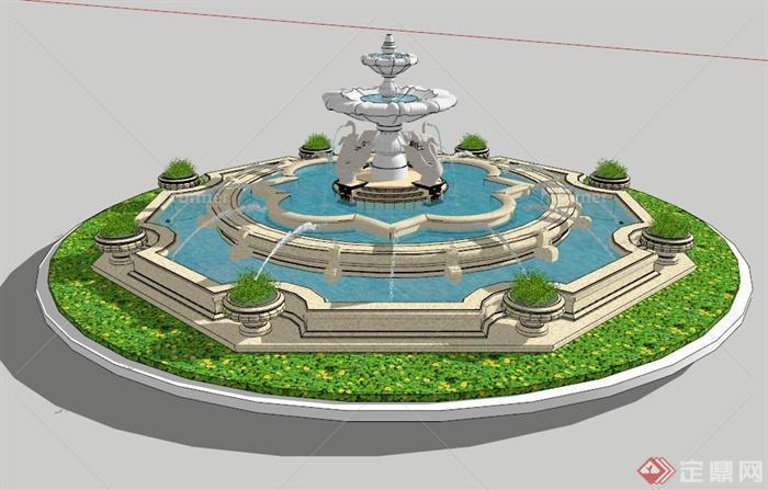 欧式多层喷泉设计SU模型[原创]