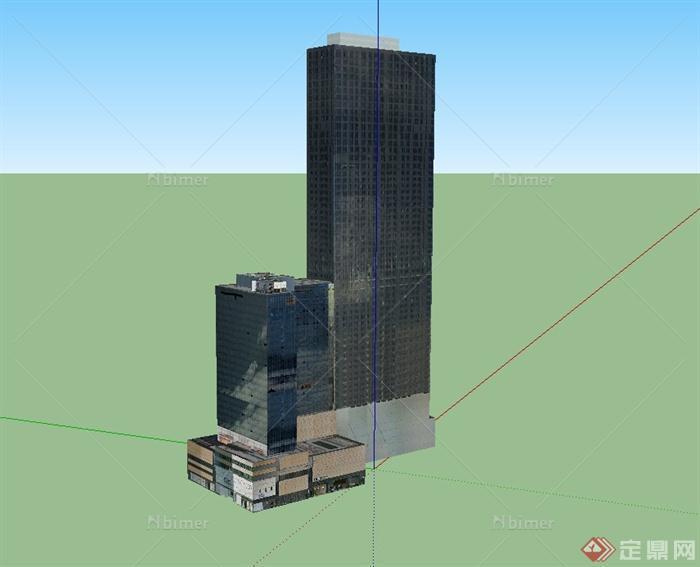 现代某高层两栋组合商业办公建筑设计SU模型