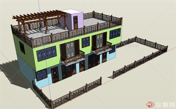 新农村双层住宅建筑设计SU模型