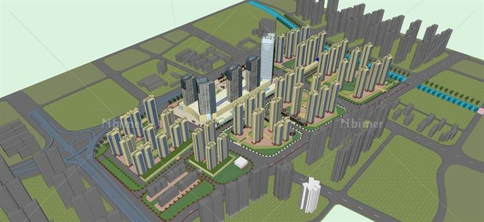 某城市中心区建筑规划设计方案SU模型（含效果图