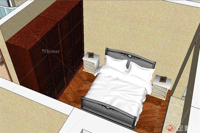 中式风格卧室及卫生间室内设计su模型