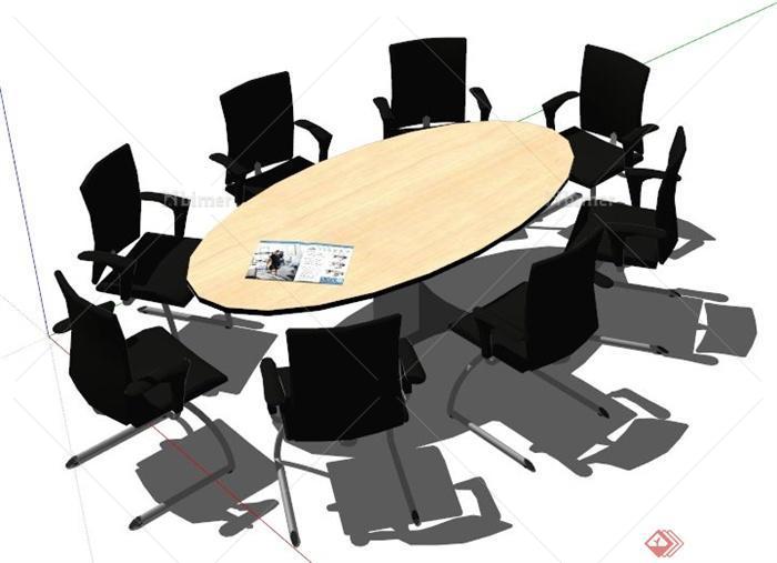 现代风格椭圆形会议桌椅su模型