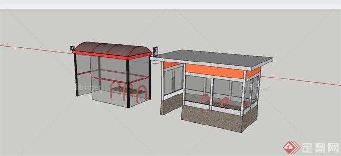 现代风格候车亭设计SU模型[原创]