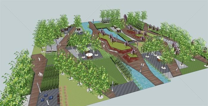 某现代风格休闲公园景观规划设计SU模型含JPG图片