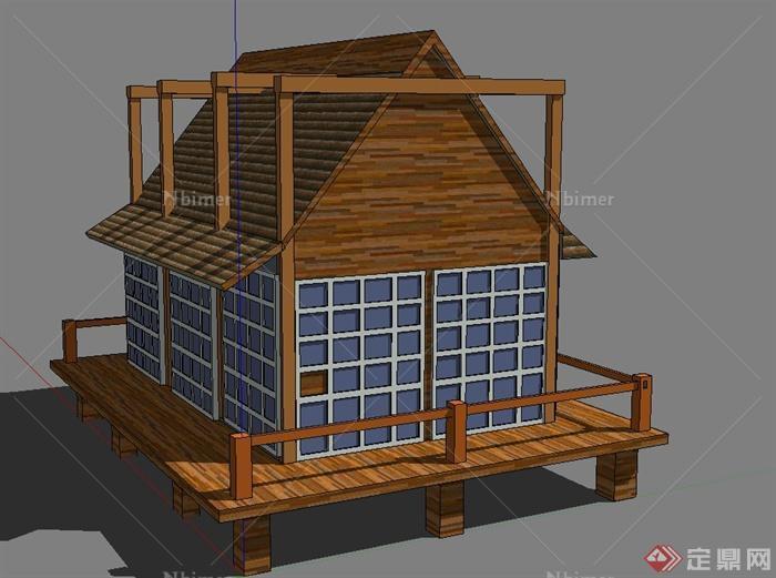 园林景观木制休息小屋建筑设计SU模型