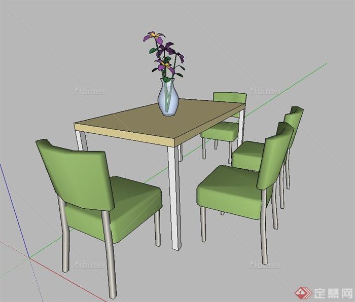 现代室内靠墙四人餐桌椅设计SU模型