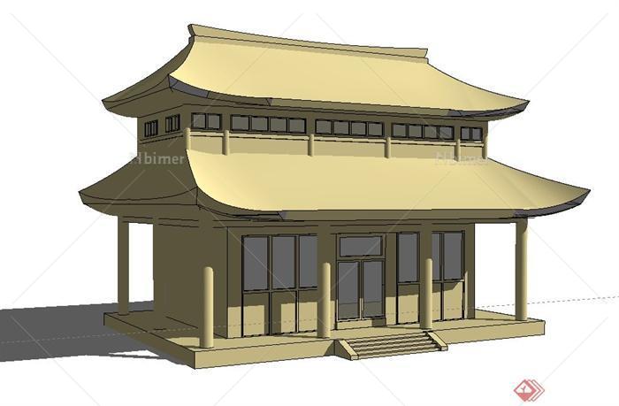 某古典中式两层四角建筑设计su模型[原创]