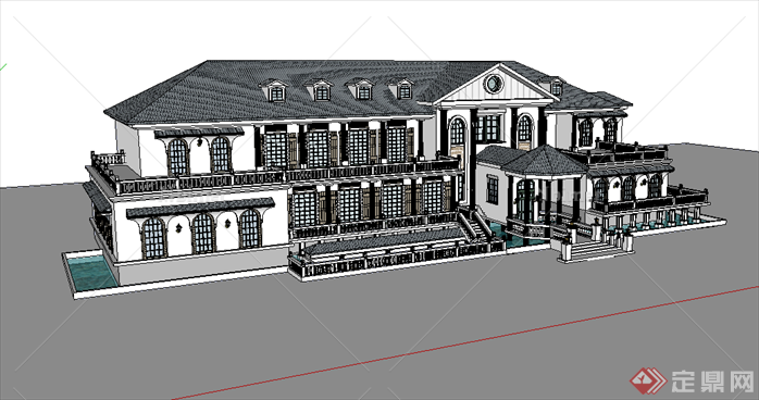 某现代风格独栋别墅建筑设计SU模型素材20