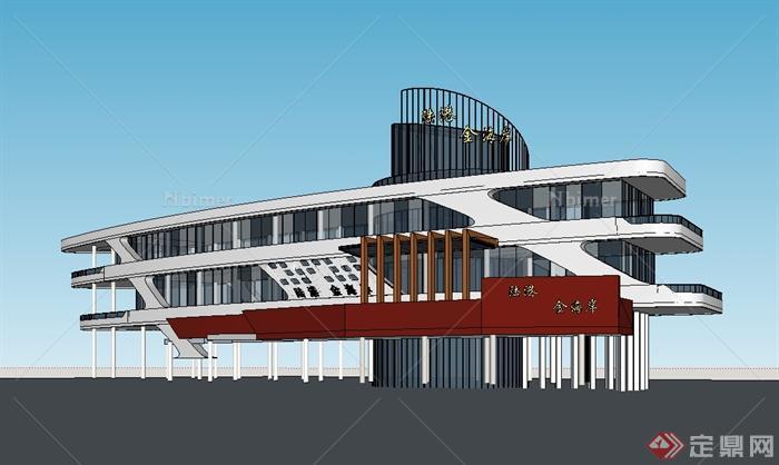 某现代风格独特详细交通码头建筑设计su模型[原创