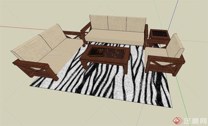 某简约风格客厅沙发茶几组合设计su模型