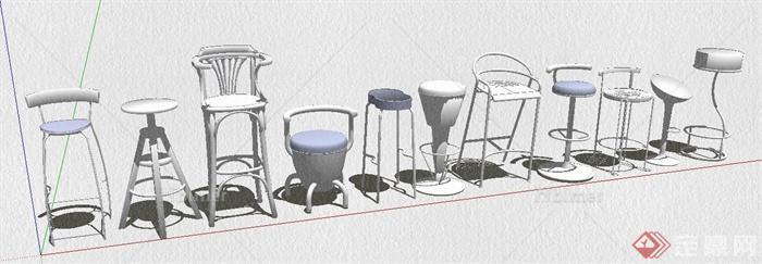 三组现代风格吧凳吧椅su模型