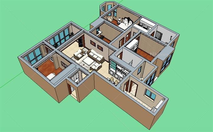 一套欧式室内住宅设计su模型