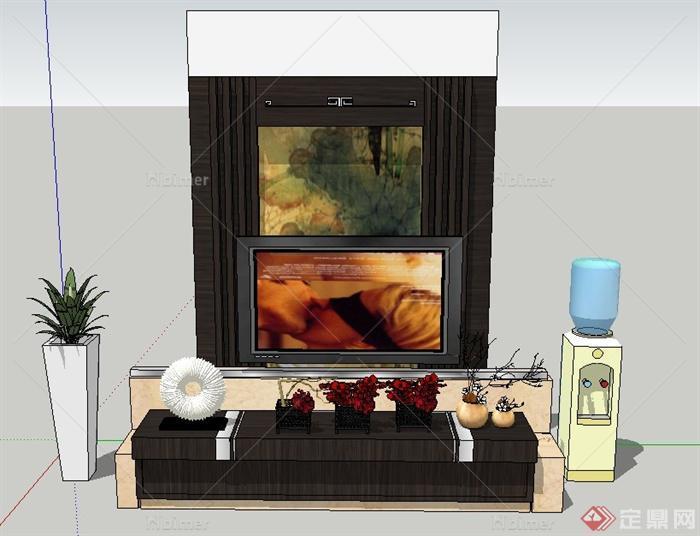 现代室内电视柜、电视、背景墙等设计SU模型