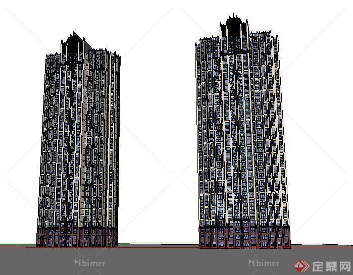 两栋高层新古典住宅楼建筑设计su模型[原创]