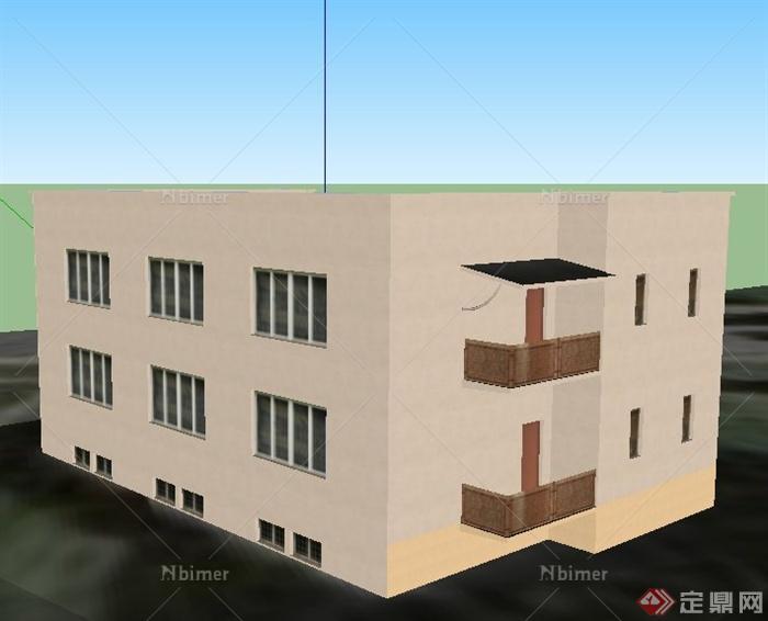 现代风格带地下室民居建筑设计SU模型