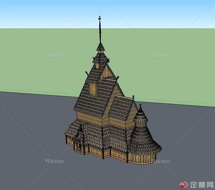 某东南亚风格寺庙教堂建筑设计su模型[原创]
