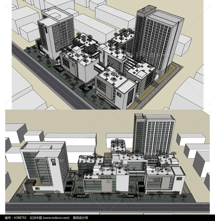 中式商业综合体建筑草图大师模型