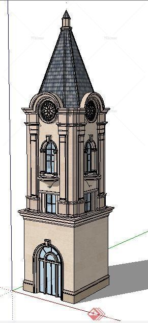 意大利风格钟楼景观塔楼设计su模型