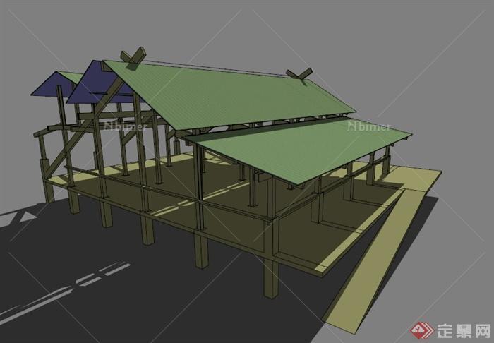 现代风格木棚建筑设计su模型