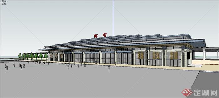 某现代中式风格火车站建筑设计SU模型[原创]