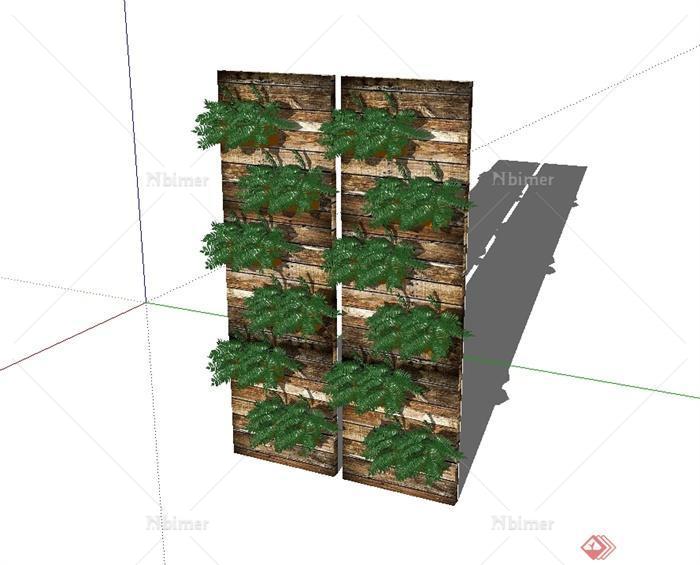 某木板立体绿化植物盆栽设计SU模型[原创]