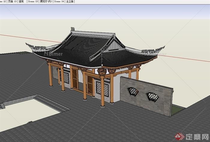 古典中式风格四合院入口大门设计su模型[原创]