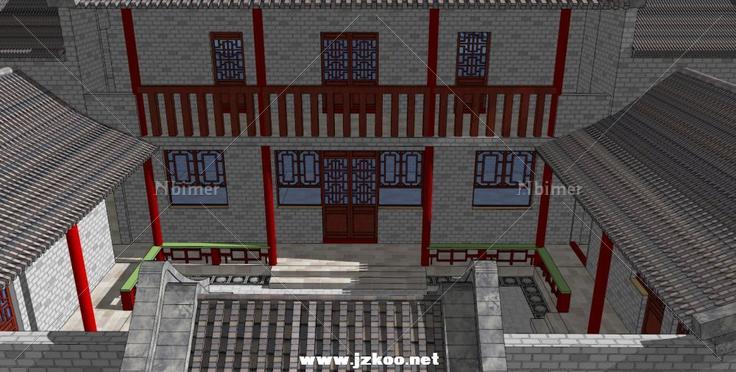 卷棚屋顶民居，中国传统风格，2层