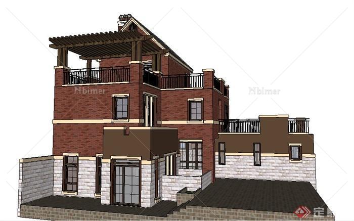 某新古典三层别墅住宅建筑设计su模型