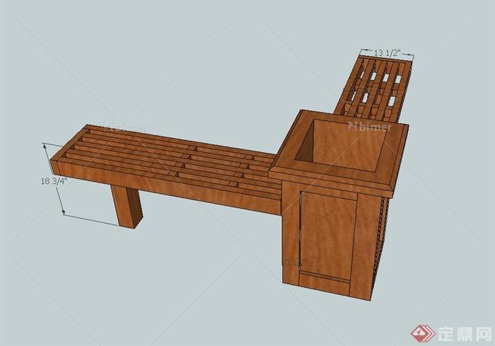 某现代风格木质长条凳设计su模型[原创]