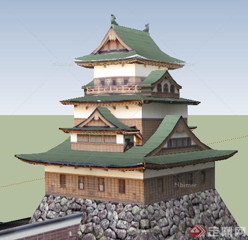 某古典中式寺庙建筑设计方案SU模型3[原创]