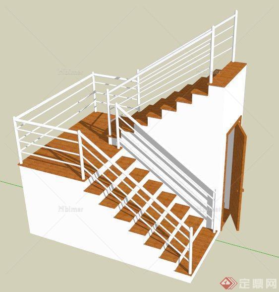 简约现代木板楼梯设计su模型