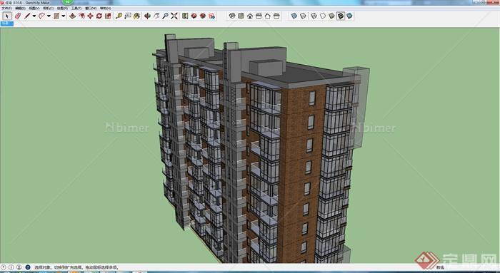 某现代居住建筑楼房SU模型素材参考