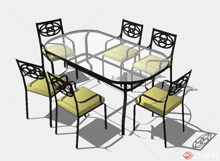 户外六人玻璃餐桌椅设计SU模型[原创]