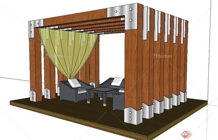 现代风格木制休息亭设计su模型