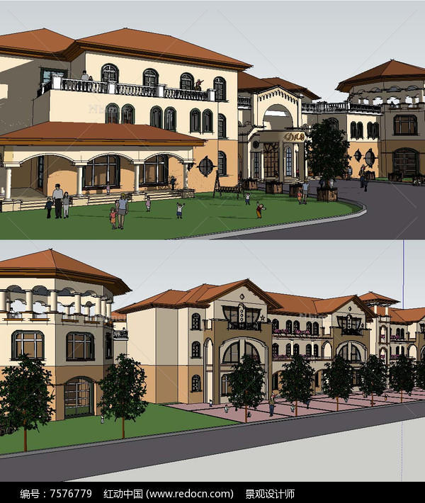 地中海风格幼儿园（18班）建筑草图大师SU模型