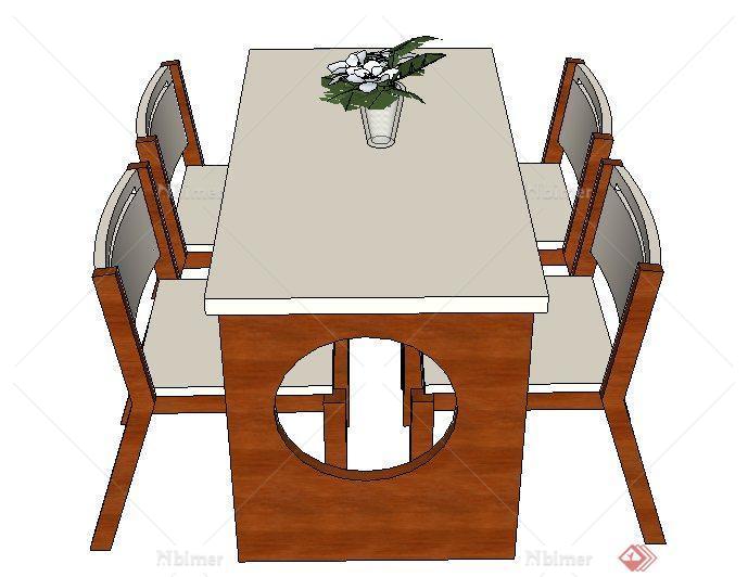 简约中式四人座餐桌椅su模型