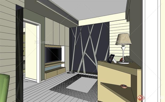 某现代风格简单住宅空间室内设计SU模型[原创]